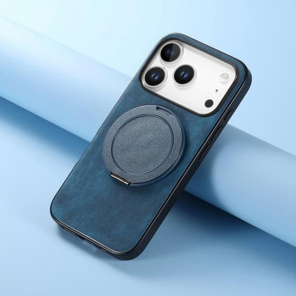 iPhone 18 Pro / iPhone 17 Pro Retro Läder Rotations Rund Skal Blå