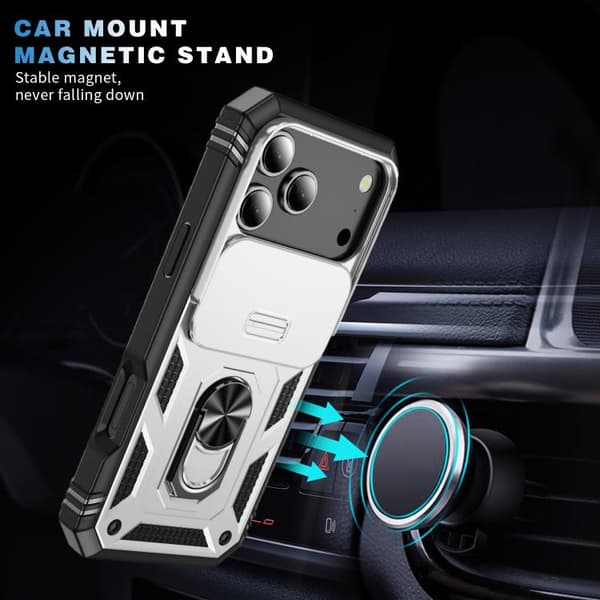 iPhone 18 Pro / iPhone 17 Pro Skal med Sliding Camshield TPU + PC och Hållare Vit + Svart