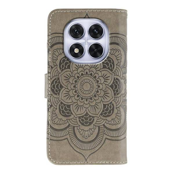 Redmi Note 14 Pro 4G/5G/Note 14 Pro+, Sol Mandala Pr präglad läderfodral Grå