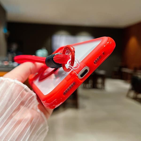 iPhone 17 Pro Max Skal med Solid Färg, Transparent Rotation och MagSafe, inklusive Handledsrem Rosa