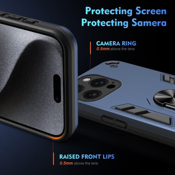 iPhone 16 Pro Max Shockproof Metallringhållare Skal Blå