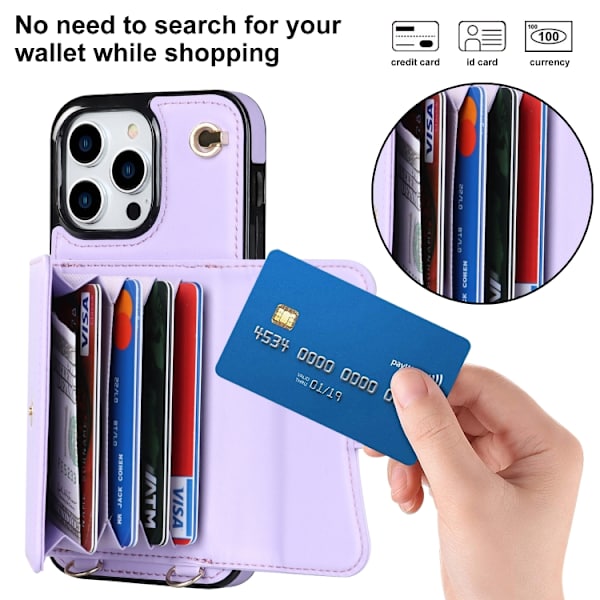 iPhone 16 Pro Max RFID-kortfack Skal med Lång Lanyard Purpur