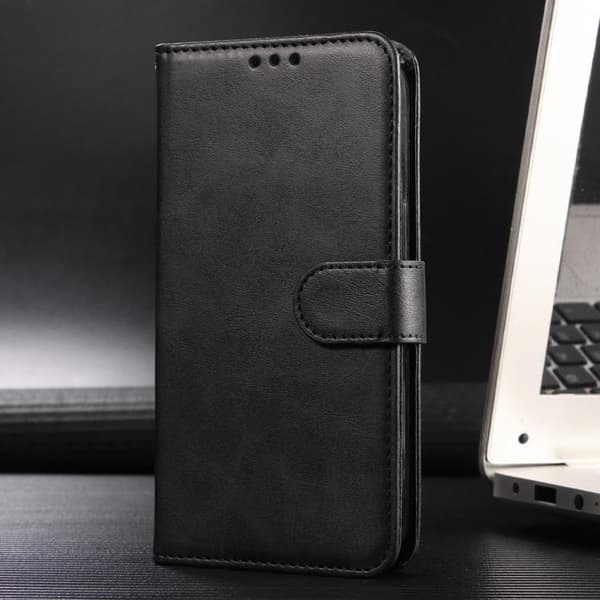 iPhone 18 Pro / iPhone 17 Pro Skal Läderfodral - Klassisk Kalvskinnstextur Svart