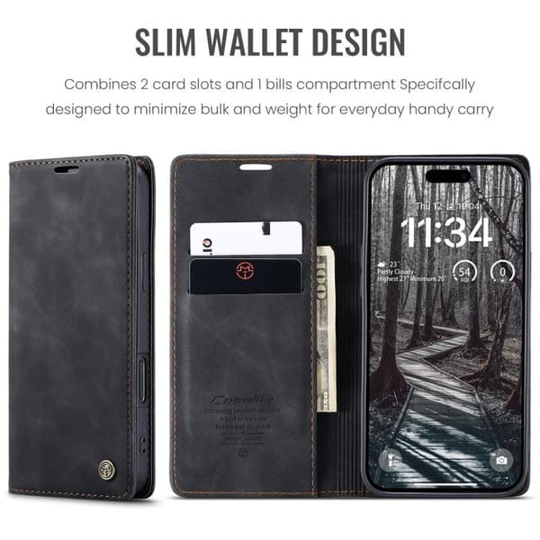 iPhone 18 Pro Max / iPhone 17 Pro Max Skal Läderfodral Multifunktionell Horisontell Flip Svart