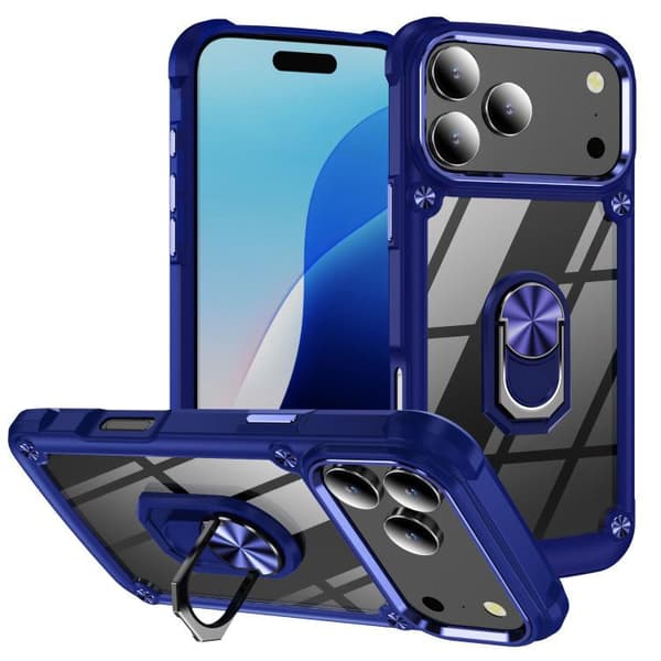 iPhone 17 Pro Skal med TPU + PC Linsskydd och Ringhållare Blå