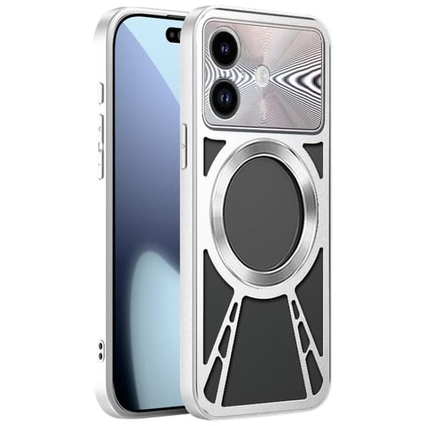 iPhone 18 Pro Max / iPhone 17 Pro Max Skal - silikon med kylande hål och metall MagSafe Silver