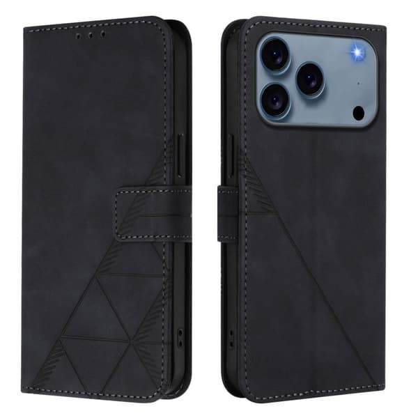 iPhone 18 Pro Max / iPhone 17 Pro Max Skal läderfodral med 3D-embossed flip design Svart