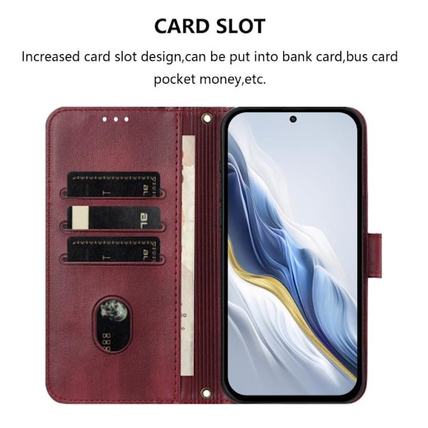 Samsung Galaxy S22+ 5G Skal i Retro Läder med Linjesömn Vinrött
