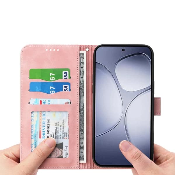 Redmi Note 14 Pro 4G - Dierfeng Dream Line TPU Hybrid PU Läderfodral Rosa
