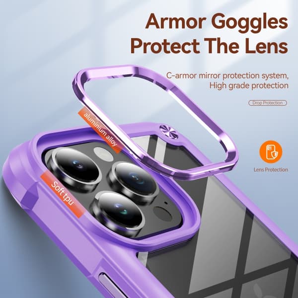 iPhone 16 Pro TPU + PC Linsskydd Skal Purpur
