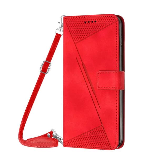 iPhone 18 Pro Max / iPhone 17 Pro Max Skal Läderfodral med Lanyard - Drömtriangel Röd