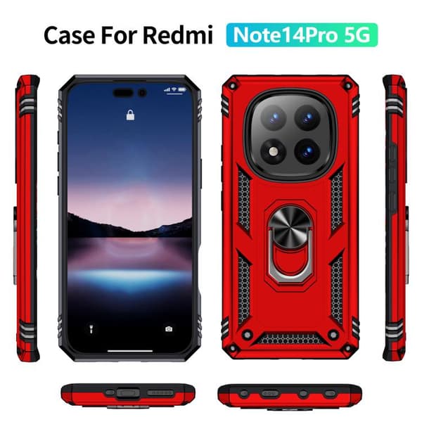 Redmi Note 14 Pro 5G - Stöttålig TPU + PC Mobilskal med Ställning Röd