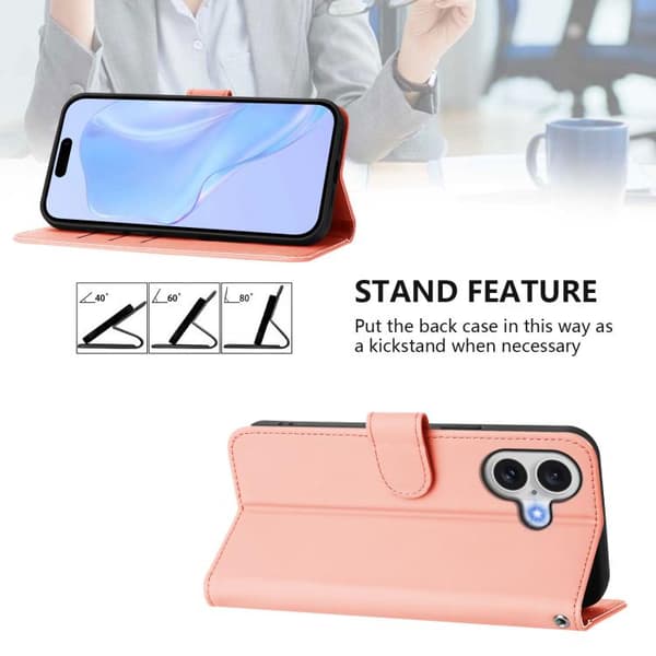 iPhone 17 Skal läderfodral - solid färg med lanyard Rosa