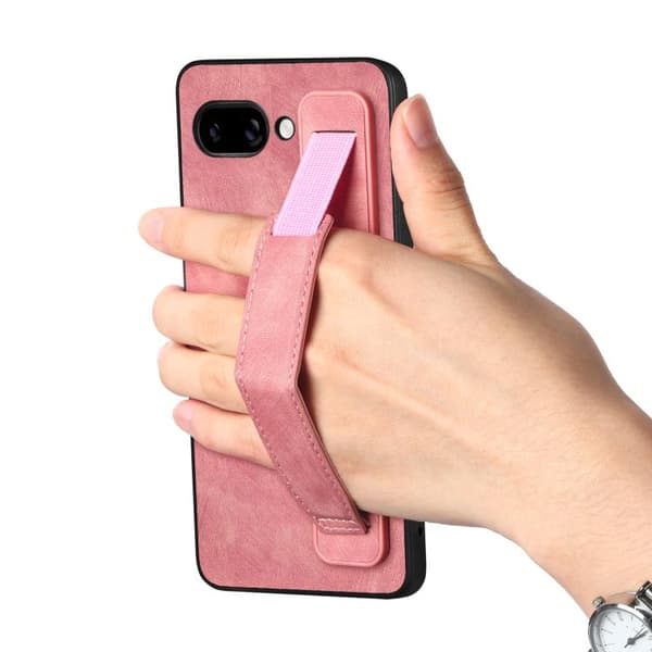 för Pixel 9a - Retro Läderarmbandsfodral Skal Rosa