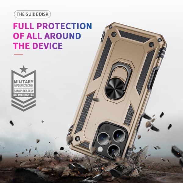 iPhone 16 Pro Max Shockproof TPU Hybrid PC Skal med Hållare Guld
