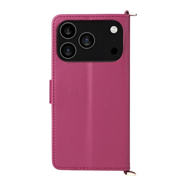 iPhone 18 Pro Max / iPhone 17 Pro Max Skal Läderfodral med Multifunktionella 6-Kortsplatser och Handledsrem Rosröd