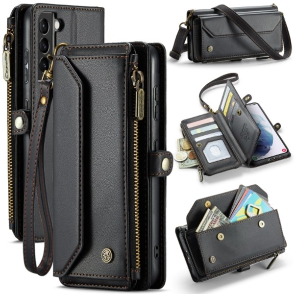 Samsung Galaxy S21+ 5G Skal CaseMe C36 med kortfack, dragkedja, RFID-skydd, läder Svart