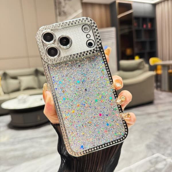 iPhone 17 Pro Max Skal med Diamant Glittrande Paljetter TPU Silver