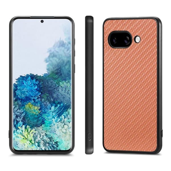 för Pixel 9a Skal med Kolfibertextur och Läderbaksida Brun