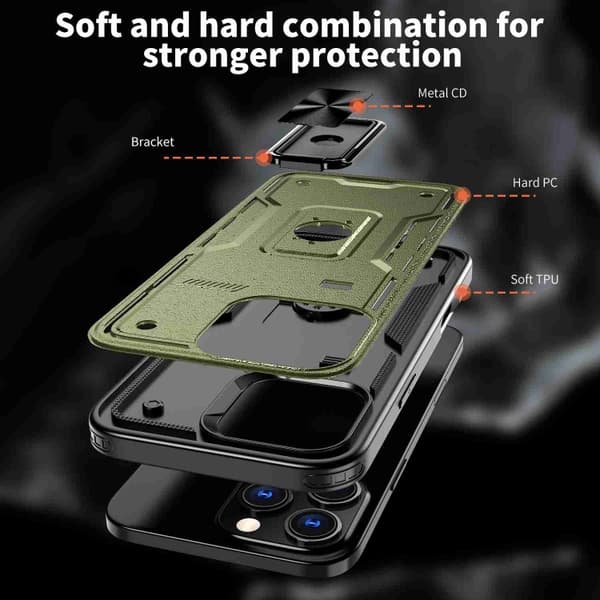iPhone 16 Pro Max Skal - Hybrid TPU och PC Ringhållare Olivgrön