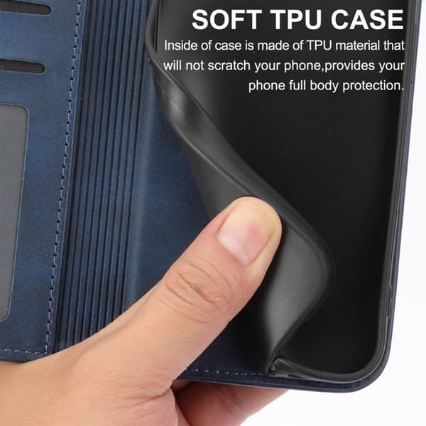 iPhone 18 Pro / iPhone 17 Pro Skal läderfodral med kubisk rutstruktur - kalvskinn Blå