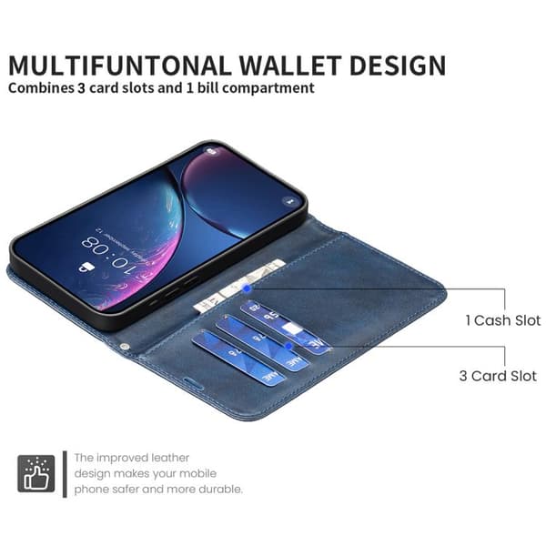 iPhone 18 Pro Max / iPhone 17 Pro Max Skal läderfodral - ren färg med lammskinnsstruktur Blå