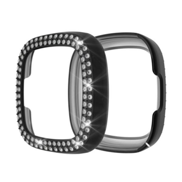 För Fitbit Versa 3 / Versa Sense Double Row Plating Diamonds PC- case Black