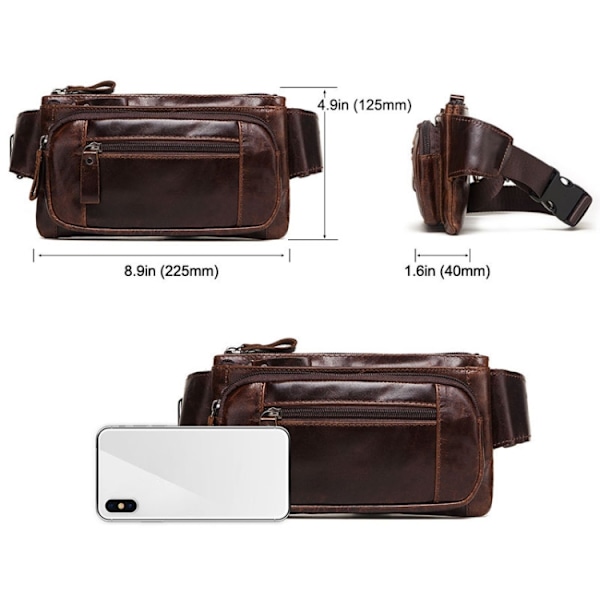 MH562 Läder Herr Midjeväska Multifunktionell Retro Messenger Bag Brun