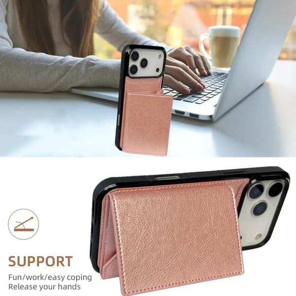 iPhone 18 Pro / iPhone 17 Pro Skal med Solid Färg och Metallspänne för Kortfack Roséguld