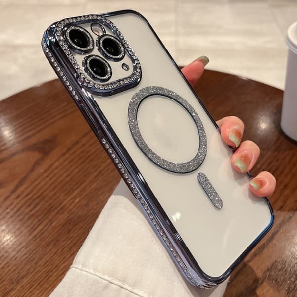 iPhone 16 Pro Max Diamond Platerad MagSafe TPU Skal Blå