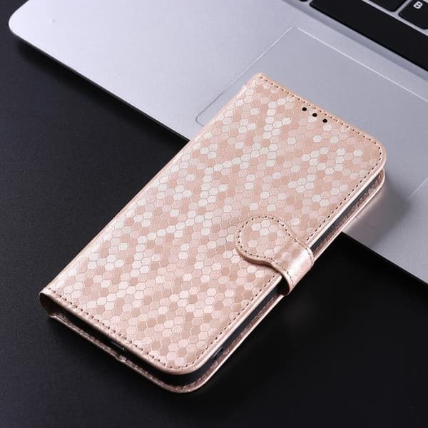 iPhone 18 Pro Max / iPhone 17 Pro Max Skal läderfodral med honungskaka pricktextur Guld