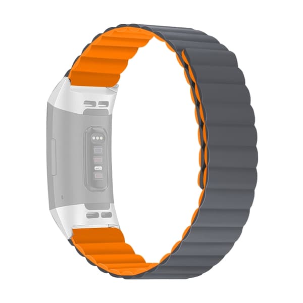 För Fitbit Charge 3/4 Silikon magnetiskt watch Grey Orange