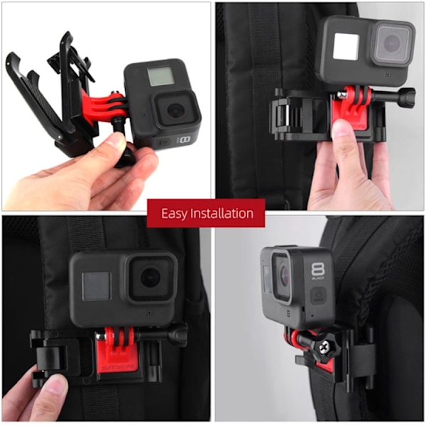 Sunnylife TY-Q9266 för Insta360 GO / DJI Osmo Action / GoPro Mount Bracket Stabilizer Ryggsäck Clip med skruv