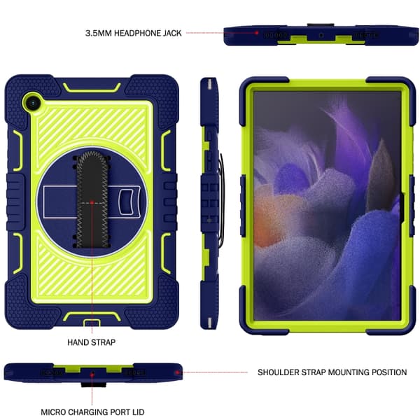 Samsung Galaxy Tab A8 10.5 (2021) 360° Rotationsfodral i Silikon + PC Marin+Gul Grön