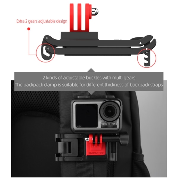 Sunnylife TY-Q9266 för Insta360 GO / DJI Osmo Action / GoPro Mount Bracket Stabilizer Ryggsäck Clip med skruv