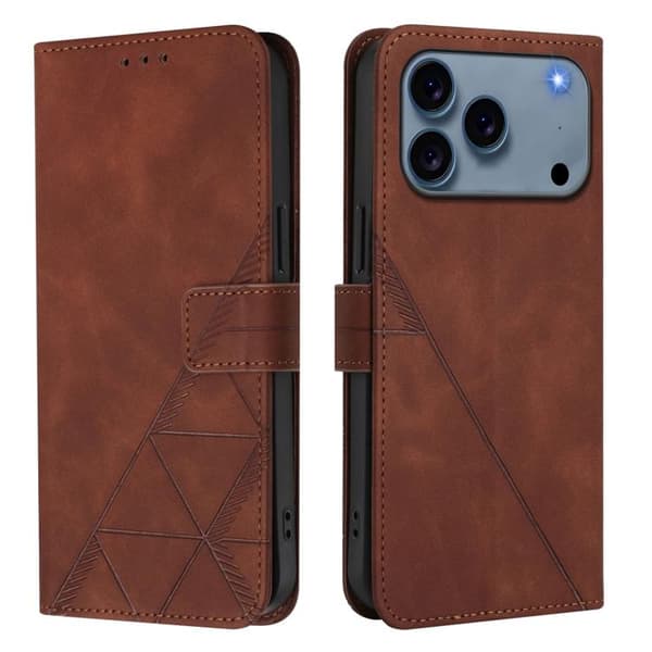 iPhone 18 Pro Max / iPhone 17 Pro Max Skal läderfodral med 3D-embossed flip design Brun