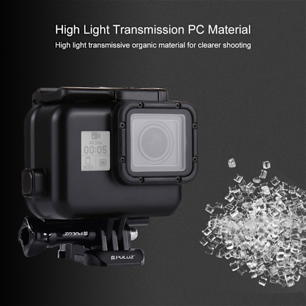 60m Vattentätt Hus Skyddande Fodral för GoPro HERO (2018) / HERO7 Black /6 /5, med Spänne Basfäste & Skruv, Behöver Inte Ta Bort Objektiv