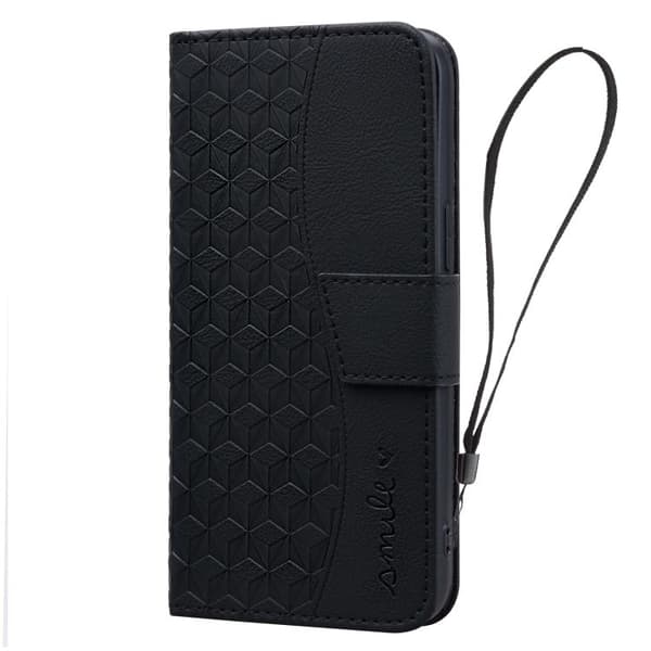 iPhone 18 Pro Max / iPhone 17 Pro Max Skal Läderfodral med Diamantspänne och Lanyard Svart