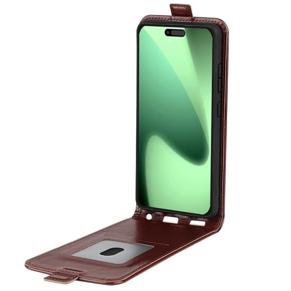 iPhone 18 Pro / iPhone 17 Pro Skal Läderfodral med Textur och Vertikal Flip Brun