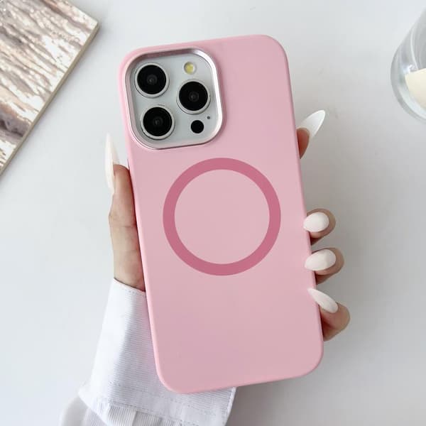iPhone 16 Pro Max Metallram Flytande Silikon MagSafe Skal Persika Rosa