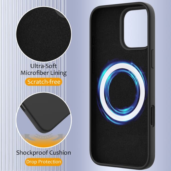 iPhone 16 Pro Shockproof Silikon Magsafe Skal Svart