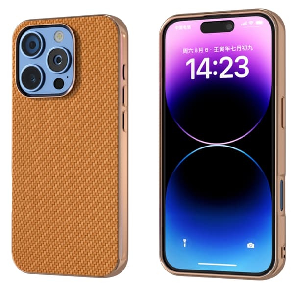 iPhone 16 Pro Max Nano Elektropläterad Kolfiber Textur Skal Brun
