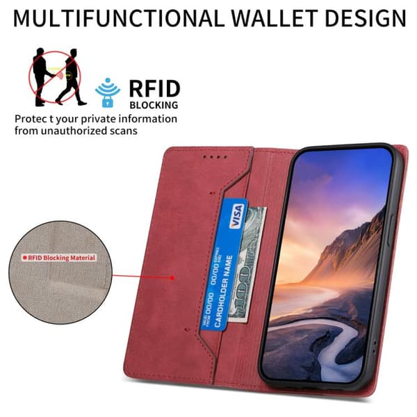 iPhone 18 Pro Max / iPhone 17 Pro Max Skal läderfodral - solid färg med magnetisk RFID Röd