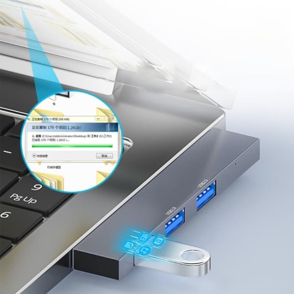 889R USB Hane till Dubbel USB 2.0 + USB 3.0 Honadapter (Silver) - SuperSpeed 5Gbps, Plug & Play