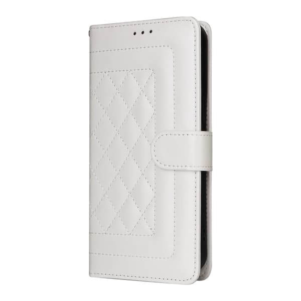 för Pixel 9 Pro Skal i Diamantmönstrad Läder Flip Design Vit