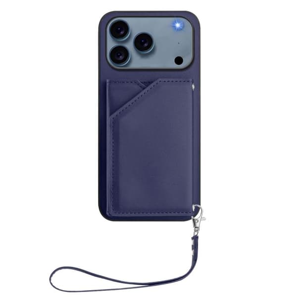 iPhone 18 Pro Max / iPhone 17 Pro Max Skal med Fyra Kortfack och Handledsrem Blå