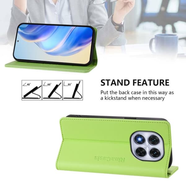 Redmi Note 14 Pro 4G RC01 - Dubbelvikts Magnetisk RFID Läderfodral Gräsgrön