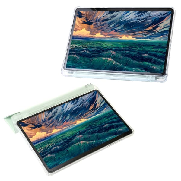Samsung Galaxy Tab A9 / A11 Klar Akryl och Läderfodral Grön