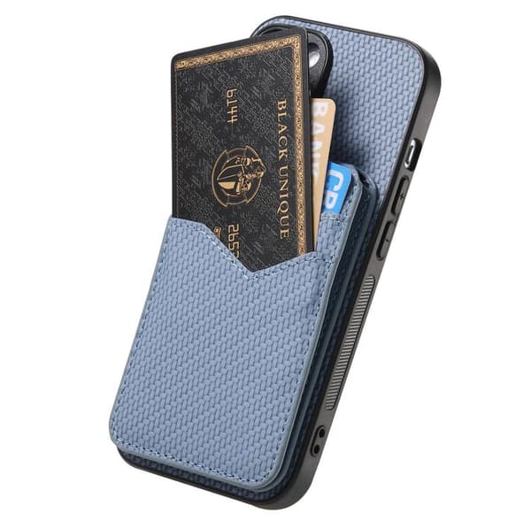 iPhone 18 Pro Max / iPhone 17 Pro Max Skal - Kolfiber med MagSafe - Vertikal Flip för Kort Blå