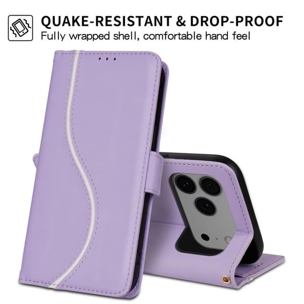 iPhone 18 Pro / iPhone 17 Pro Skal läderfodral med sidobuckle S-kurva Purpur